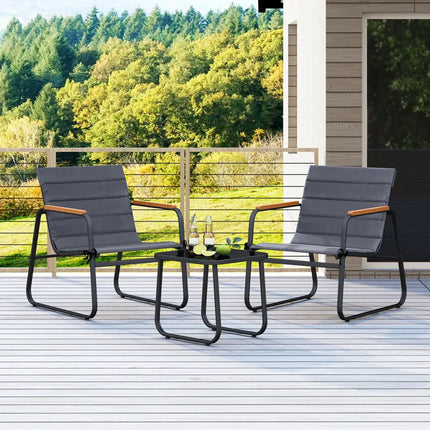 3 Pieces Patio Bistro Set Outdoor Fabric Conversation Set-Gray - Gray - Patio Conversation Sets