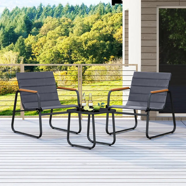 3 Pieces Patio Bistro Set Outdoor Fabric Conversation Set-Gray - Gray - Patio Conversation Sets