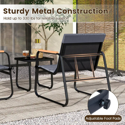 3 Pieces Patio Bistro Set Outdoor Fabric Conversation Set-Gray - Gray - Patio Conversation Sets