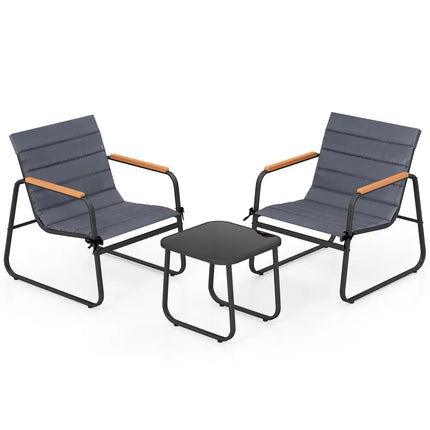 3 Pieces Patio Bistro Set Outdoor Fabric Conversation Set-Gray - Gray - Patio Conversation Sets