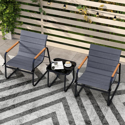 3 Pieces Patio Bistro Set Outdoor Fabric Conversation Set-Gray - Gray - Patio Conversation Sets