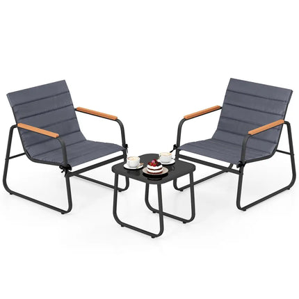 3 Pieces Patio Bistro Set Outdoor Fabric Conversation SetGray - Oasis Home Essentials
