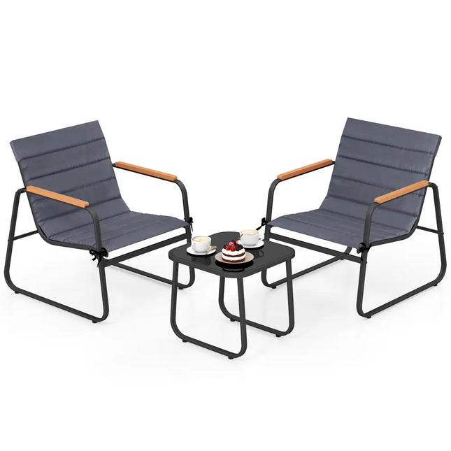 3 Pieces Patio Bistro Set Outdoor Fabric Conversation SetGray - Oasis Home Essentials