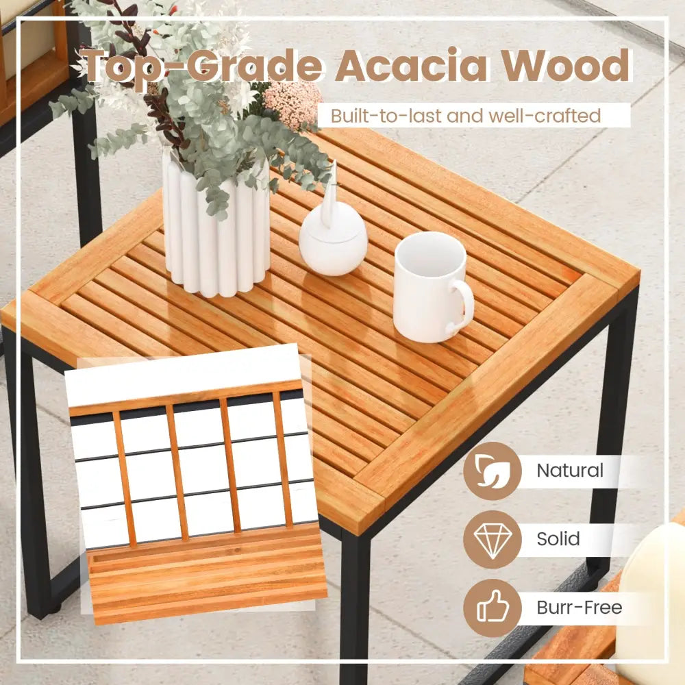 3 Pieces Patio Chair Set Acacia Wood Outdoor Sofa Set with Soft Cushions-Beige - Beige - Patio Conversation Sets