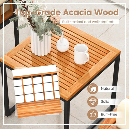 3 Pieces Patio Chair Set Acacia Wood Outdoor Sofa Set with Soft Cushions-Beige - Beige - Patio Conversation Sets