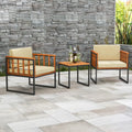 3 Pieces Patio Chair Set Acacia Wood Outdoor Sofa Set with Soft Cushions-Beige - Beige - Patio Conversation Sets