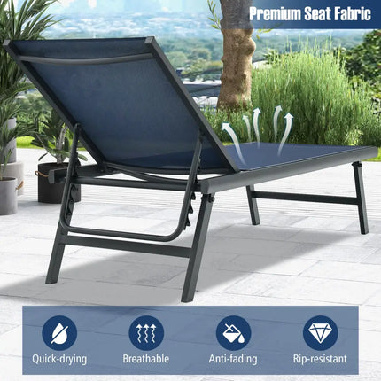 3 Pieces Patio Chaise Lounge Chair and Table Set for Poolside Yard-Navy - Navy - Outdoor Seating & Patio Chairs