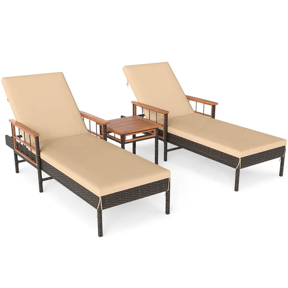 3 Pieces Patio Chaise Lounge Set for Poolside Backyard Porch - Outdoor Chaise Lounges
