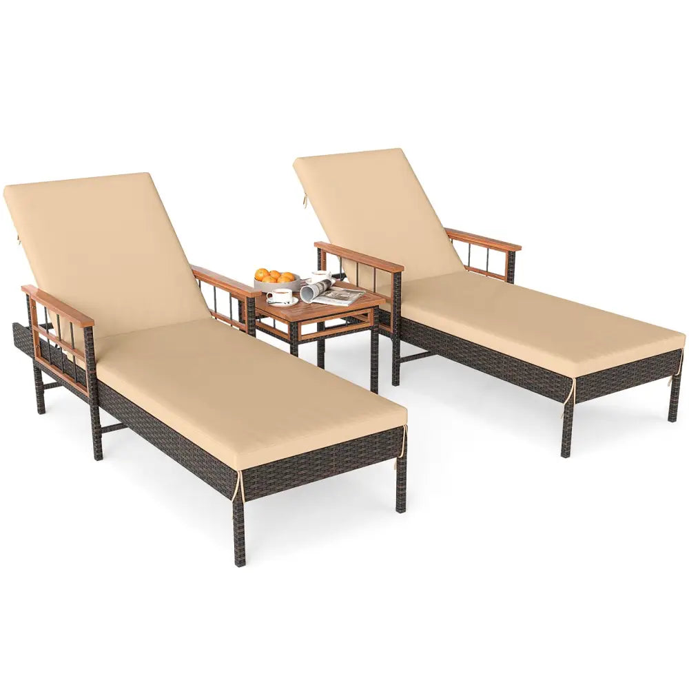 3 Pieces Patio Chaise Lounge Set for Poolside Backyard Porch - Outdoor Chaise Lounges