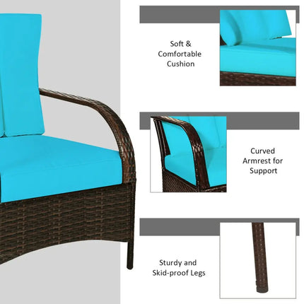 3 Pieces Patio Conversation Rattan Furniture Set with Cushions-Turquoise - Turquoise - Patio Conversation Sets