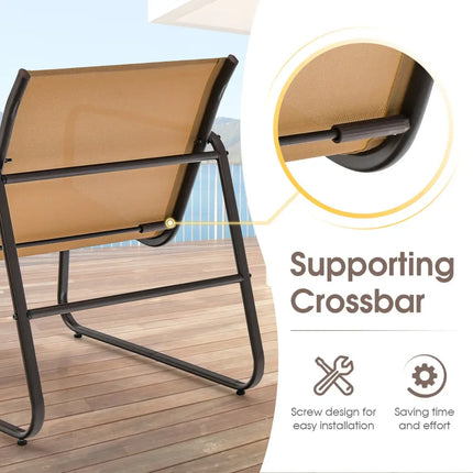 3 Pieces Patio Conversation Set with Breathable Fabric and Tabletop-Brown - Brown - Patio Conversation Sets