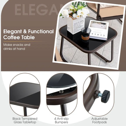 3 Pieces Patio Conversation Set with Breathable Fabric and Tabletop-Brown - Brown - Patio Conversation Sets