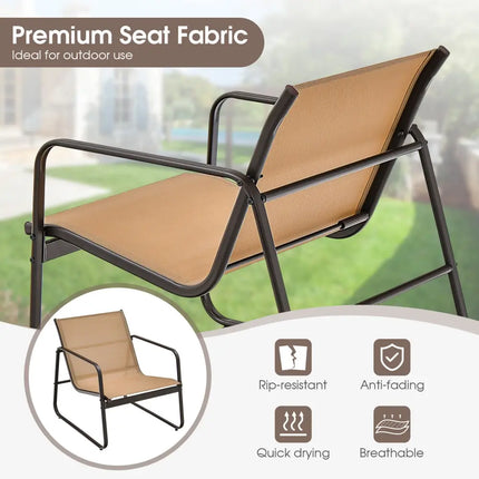 3 Pieces Patio Conversation Set with Breathable Fabric and Tabletop-Brown - Brown - Patio Conversation Sets