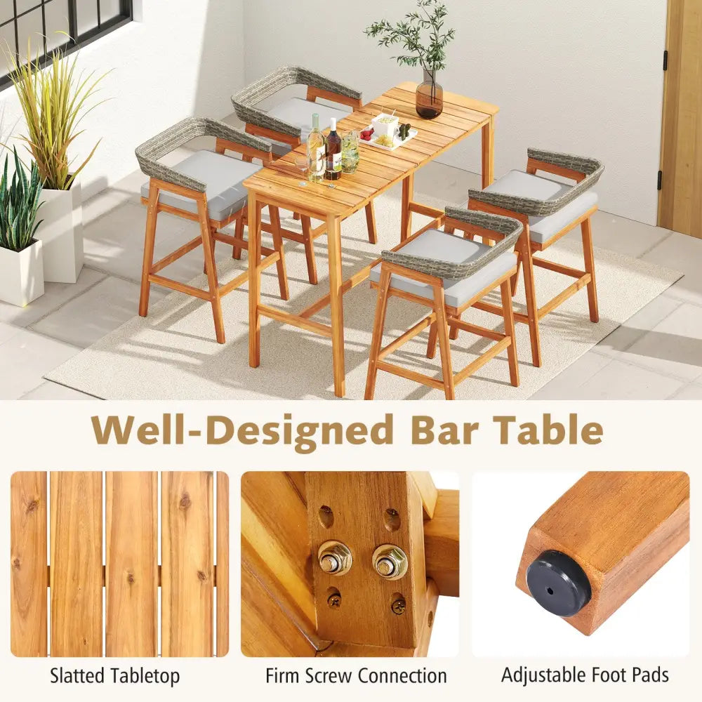 3 Pieces Patio Counter Height Bar Set with 2 Cushioned Barstools - Patio Dining Sets