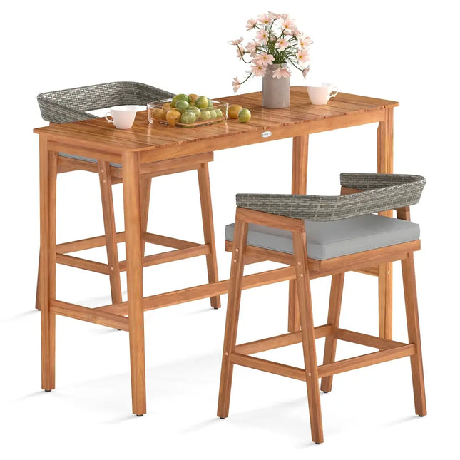 3 Pieces Patio Counter Height Bar Set with 2 Cushioned Barstools - Patio Dining Sets
