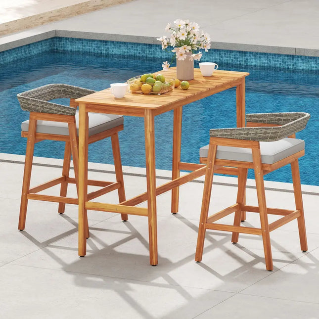 3 Pieces Patio Counter Height Bar Set with 2 Cushioned Barstools - Patio Dining Sets
