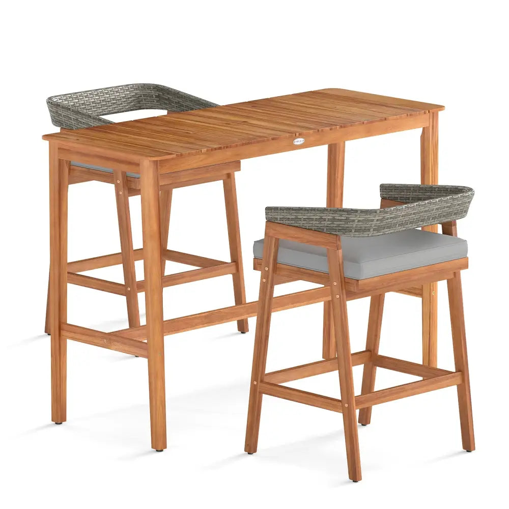 3 Pieces Patio Counter Height Bar Set with 2 Cushioned Barstools - Patio Dining Sets