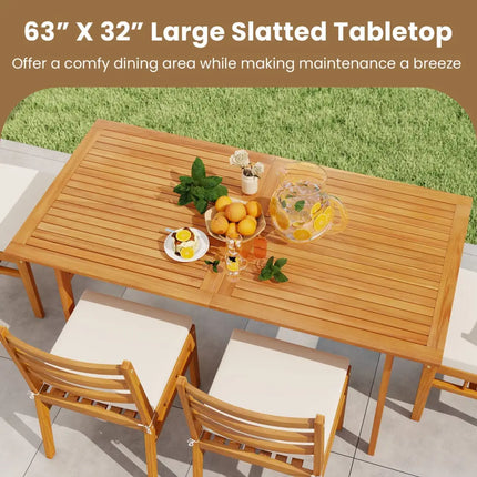 3 Pieces Patio Dining Set Acacia Wood Outdoor Rectangular Picnic Table and 2 Benches - Patio Dining Sets
