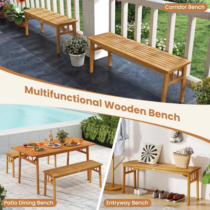3 Pieces Patio Dining Set Acacia Wood Outdoor Rectangular Picnic Table and 2 Benches - Patio Dining Sets
