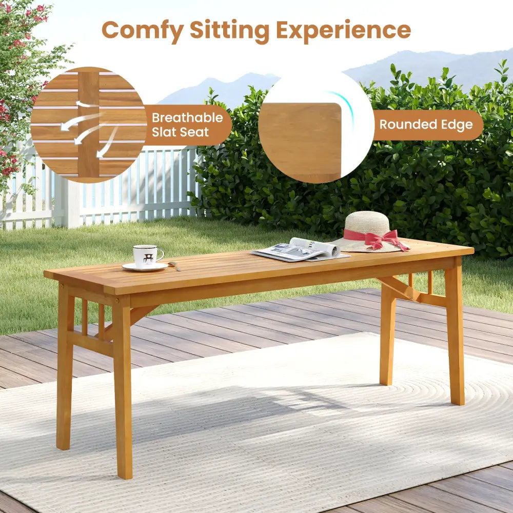 3 Pieces Patio Dining Set Acacia Wood Outdoor Rectangular Picnic Table and 2 Benches - Patio Dining Sets