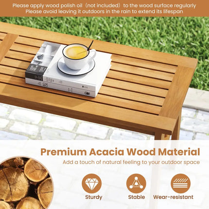 3 Pieces Patio Dining Set Acacia Wood Outdoor Rectangular Picnic Table and 2 Benches - Patio Dining Sets