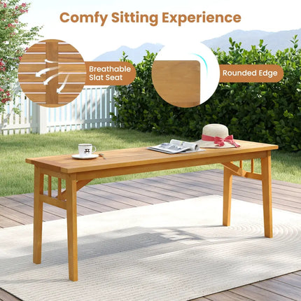 3 Pieces Patio Dining Set Acacia Wood Outdoor Rectangular Picnic Table and 2 Benches - Patio Dining Sets