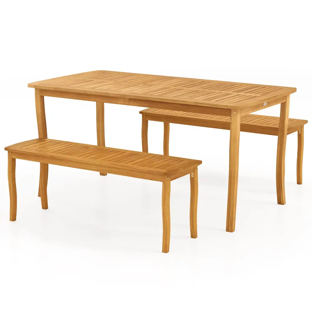 3 Pieces Patio Dining Set with Acacia Wood Outdoor Table and Benches - Patio Dining Sets