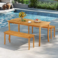 3 Pieces Patio Dining Set with Acacia Wood Outdoor Table and Benches - Patio Dining Sets