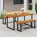 3 Pieces Patio Dining Table Set 63€ Rectangle Table and 2 Backless Bench - Patio Dining Sets