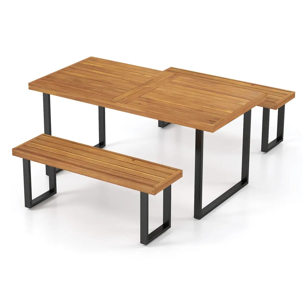 3 Pieces Patio Dining Table Set 63€ Rectangle Table and 2 Backless Bench - Patio Dining Sets