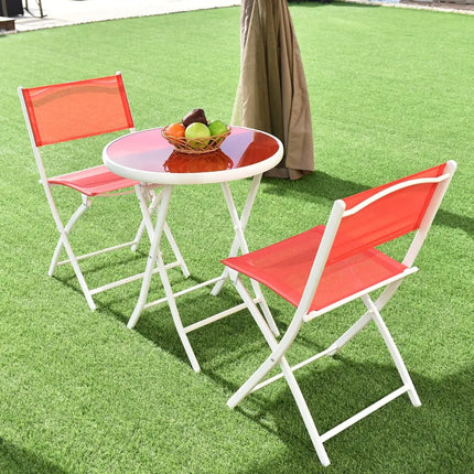 3 Pieces Patio Folding Bistro Set for Balcony or Outdoor Space-Red - Red - Patio Conversation Sets