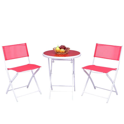 3 Pieces Patio Folding Bistro Set for Balcony or Outdoor Space-Red - Red - Patio Conversation Sets