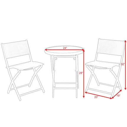 3 Pieces Patio Folding Bistro Set for Balcony or Outdoor Space-Red - Red - Patio Conversation Sets