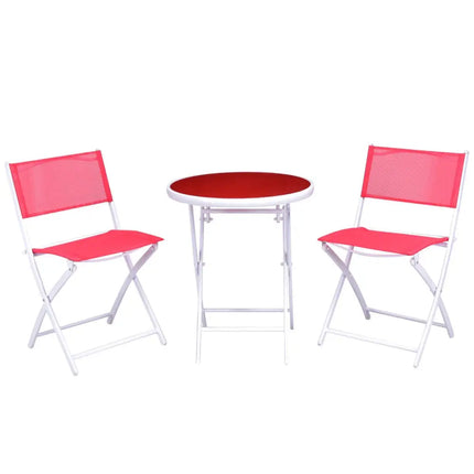 3 Pieces Patio Folding Bistro Set for Balcony or Outdoor Space-Red - Red - Patio Conversation Sets
