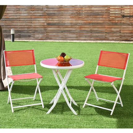 3 Pieces Patio Folding Bistro Set for Balcony or Outdoor Space-Red - Red - Patio Conversation Sets
