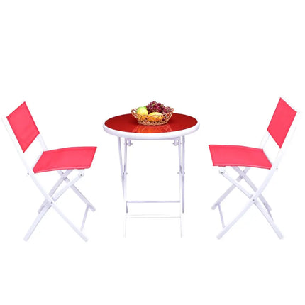 3 Pieces Patio Folding Bistro Set for Balcony or Outdoor Space-Red - Red - Patio Conversation Sets