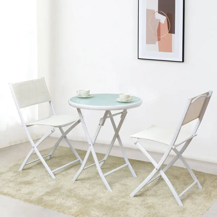 3 Pieces Patio Folding Bistro Set for Balcony or Outdoor Space-White - White - Patio Conversation Sets
