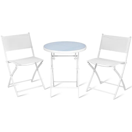 3 Pieces Patio Folding Bistro Set for Balcony or Outdoor Space-White - White - Patio Conversation Sets