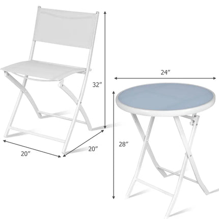 3 Pieces Patio Folding Bistro Set for Balcony or Outdoor Space-White - White - Patio Conversation Sets