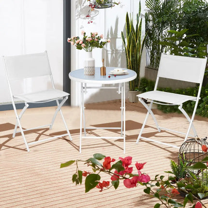 3 Pieces Patio Folding Bistro Set for Balcony or Outdoor Space-White - White - Patio Conversation Sets