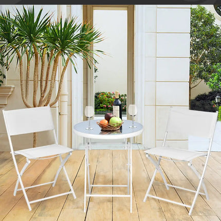 3 Pieces Patio Folding Bistro Set for Balcony or Outdoor Space-White - White - Patio Conversation Sets