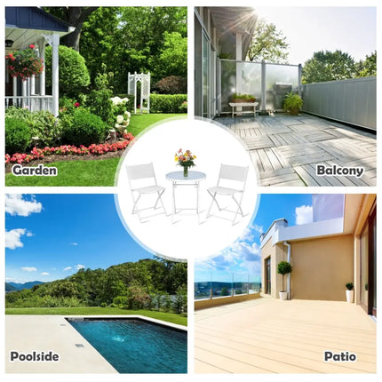 3 Pieces Patio Folding Bistro Set for Balcony or Outdoor Space-White - White - Patio Conversation Sets