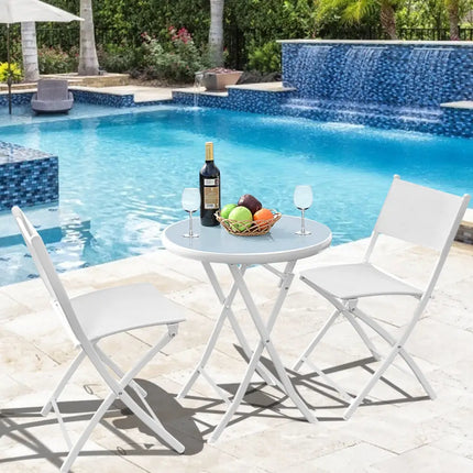 3 Pieces Patio Folding Bistro Set for Balcony or Outdoor Space-White - White - Patio Conversation Sets