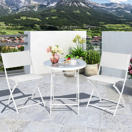 3 Pieces Patio Folding Bistro Set for Balcony or Outdoor Space-White - White - Patio Conversation Sets