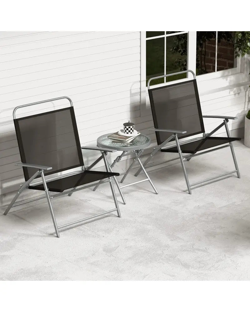 3 Pieces Patio Folding Chair Set Outdoor Metal Conversation Set - Black - Patio Furniture Sets