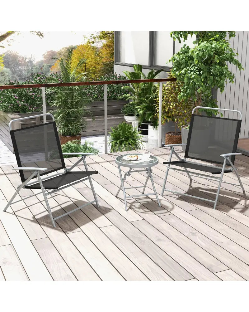 3 Pieces Patio Folding Chair Set Outdoor Metal Conversation Set - Black - Patio Furniture Sets