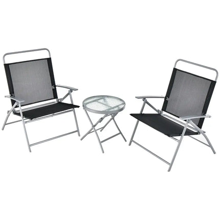 3 Pieces Patio Folding Chair Set Outdoor Metal Conversation Set - Black - Patio Furniture Sets