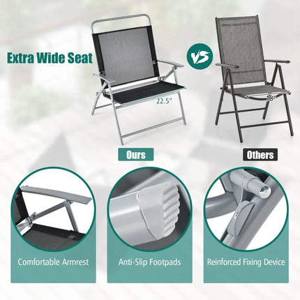 3 Pieces Patio Folding Chair Set Outdoor Metal Conversation Set - Black - Patio Furniture Sets