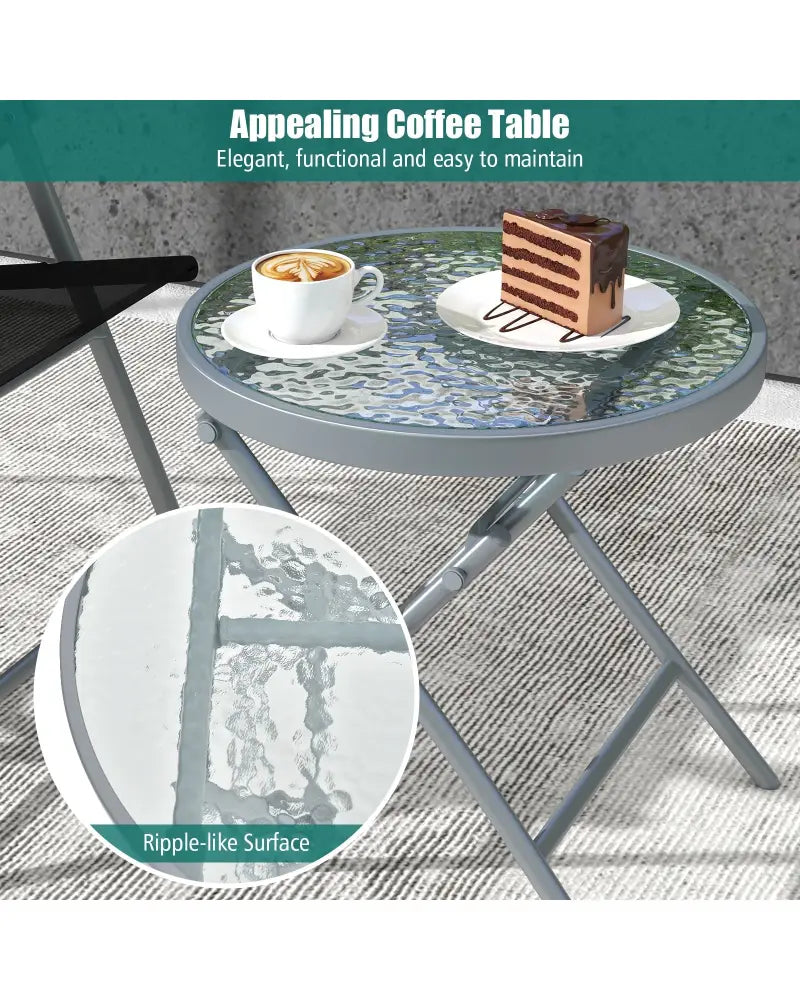 3 Pieces Patio Folding Chair Set Outdoor Metal Conversation Set - Black - Patio Furniture Sets