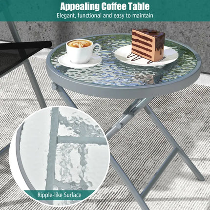 3 Pieces Patio Folding Chair Set Outdoor Metal Conversation Set - Black - Patio Furniture Sets
